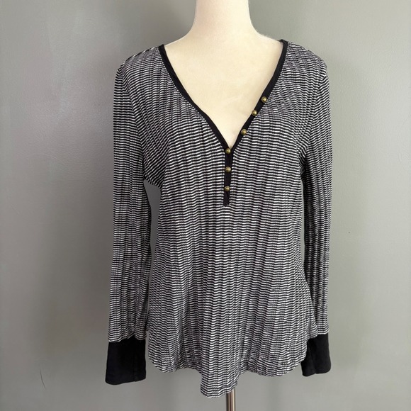 Anthropologie Pilcro Striped Henley Top XL Thermal Textured Sporty Boho Layering - Picture 2 of 10